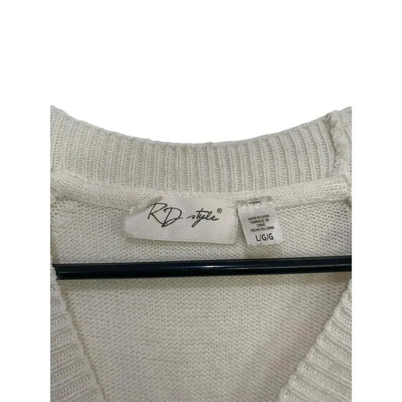 RD Style White Long Sleeve Round Neck Pullover Knit Sweater Size Large - Picture 2 of 3